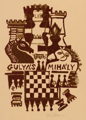 Exlibris by Lenke Diskay from Hungary for Dr. Mihaly Gulyas - Sport/game 