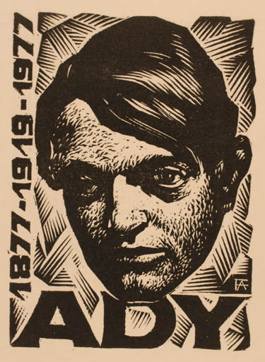 Exlibris by Antal Fery from Hungary for ? Ady - Portrait 