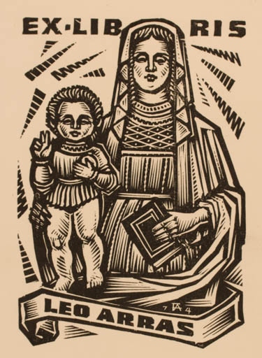 Exlibris by Antal Fery from Hungary for Leo Arras - Madonna Religion 