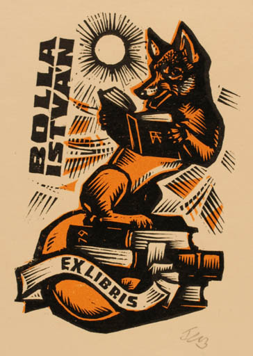 Exlibris by Antal Fery from Hungary for Istvan Bolla - Book Dog 