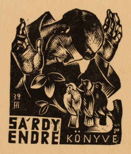 Exlibris by Antal Fery from Hungary for Endre Sardy - Bird Religion 