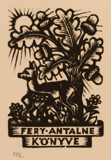 Exlibris by Antal Fery from Hungary for ? ? - Fauna Sun Tree 