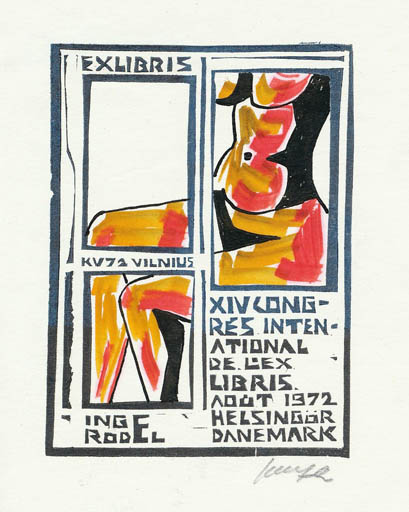 Exlibris by Vincas Kisarauskas from Lithuania for Inge Rödel - Exlibris Congress Woman 