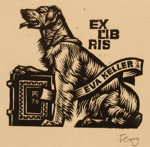 Exlibris by Antal Fery from Hungary for Eva Keller - Dog 