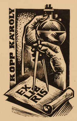 Exlibris by Antal Fery from Hungary for Karoly Kopp - Science 