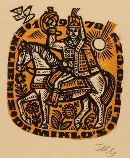 Exlibris by Antal Fery from Hungary for Dr. Nicholas Lippoczy - Horse Horseman/Rider 