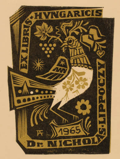 Exlibris by Antal Fery from Hungary for Dr. Nicholas Lippoczy - Bird 