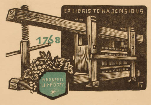 Exlibris by Antal Fery from Hungary for Ing. Nobert Lippóczy - Wine 