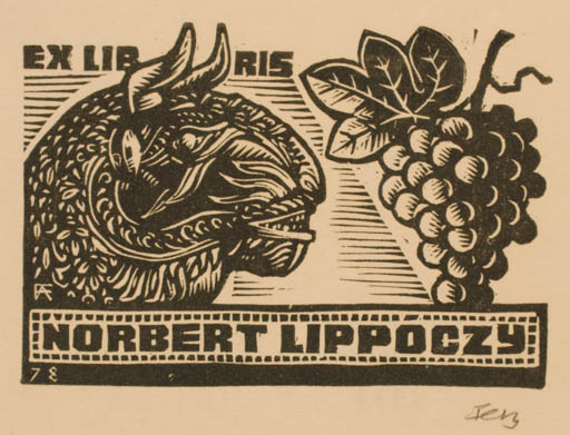 Exlibris by Antal Fery from Hungary for Ing. Nobert Lippóczy - Fauna Wine 