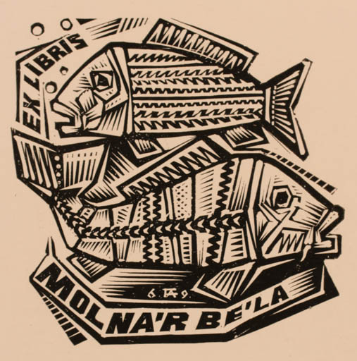 Exlibris by Antal Fery from Hungary for Bèla Molnar - Fish 