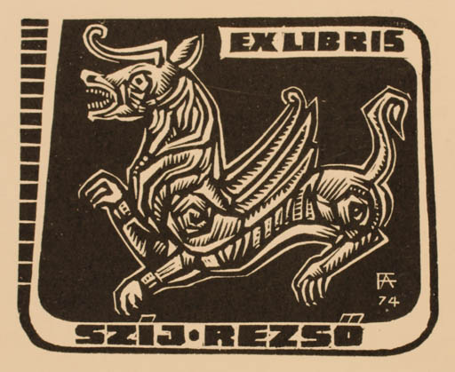 Exlibris by Antal Fery from Hungary for Rezsö Szij - Fable Animal 