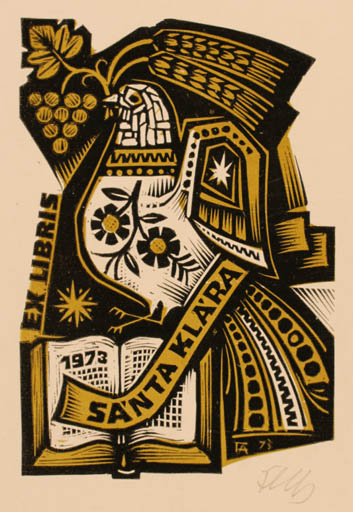 Exlibris by Antal Fery from Hungary for Klara Santa - Bird 