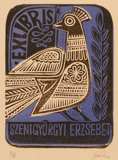 Exlibris by Antal Fery from Hungary for Györgyi+Erzsebet Szeni - Bird 