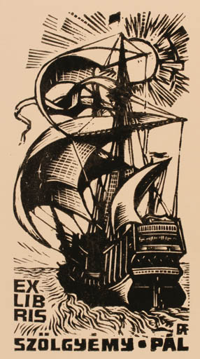 Exlibris by Antal Fery from Hungary for Pal Szölgyemy - Maritime Ship/Boat 