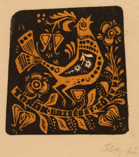 Exlibris by Antal Fery from Hungary for Erzsebet Török - Bird 