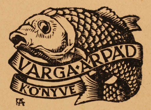 Exlibris by Antal Fery from Hungary for Arpad Varga - Fish 