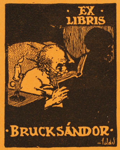 Exlibris by ? Foldes from Hungary for Sandor Bruck - Book Man 