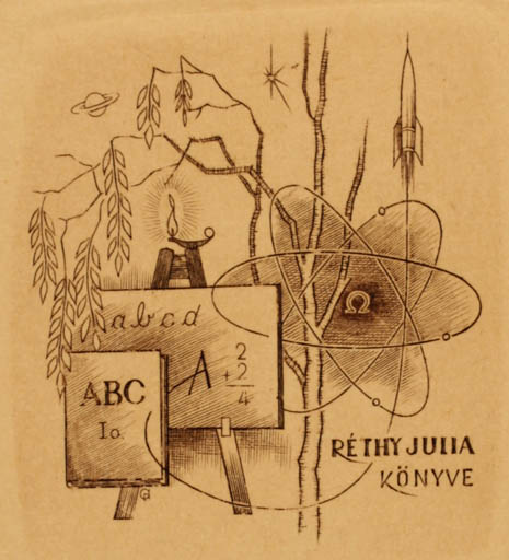 Exlibris by Ferenc Gal from Hungary for Julia Rethy - Science 