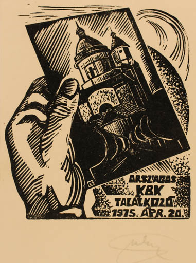 Exlibris by Lorinc Gulicska from Hungary for ? Talackoza - Castle/Palace Hand(s) 