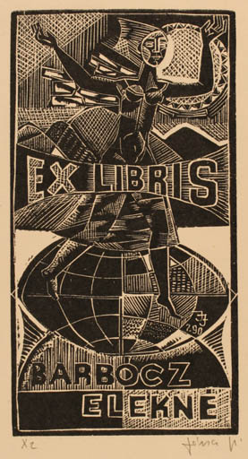 Exlibris by Janos Jozsa from Hungary for Elekne Barbocz - Globe Woman 