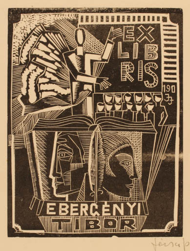 Exlibris by Janos Jozsa from Hungary for Dr. Tibor Ebergènyi - 