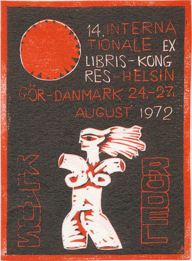 Exlibris by Lembit Lepp from Estonia for Klaus Rödel - Exlibris Congress Woman Sun 