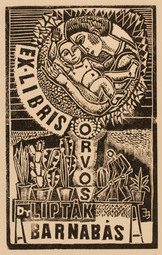 Exlibris by Janos Jozsa from Hungary for Dr. Barnabas Liptak - Child Woman 