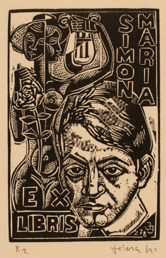 Exlibris by Janos Jozsa from Hungary for Maria Simon - Woman Portrait 