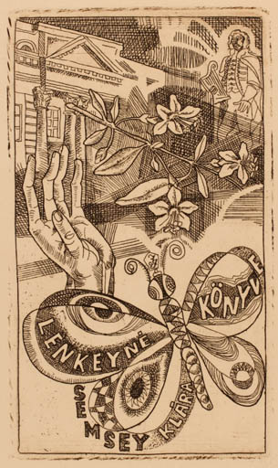 Exlibris by Janos Jozsa from Hungary for Klara Semsey - Flora Hand(s) Butterfly 