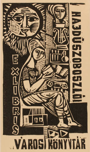 Exlibris by Janos Jozsa from Hungary for Jaszberrenyi Varosi - Woman Sun 