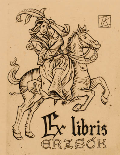 Exlibris by Zoltan Kaveczky from Hungary for Dr, Erzsok Illyesne - Horse Horseman/Rider 