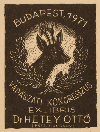 Exlibris by Jenö Kertes-Kollmann from Hungary for Dr. Otto Hetey - Exlibris Congress Fauna 