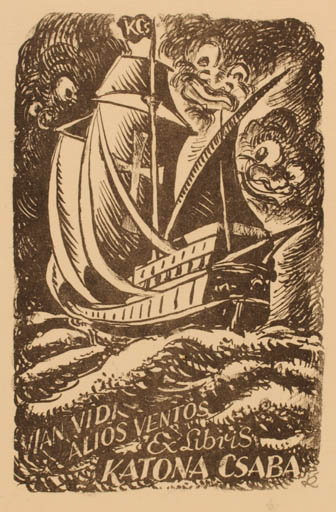 Exlibris by Jenö Kertes-Kollmann from Hungary for Csaba Katona - Ship/Boat 