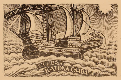 Exlibris by Jenö Kertes-Kollmann from Hungary for Csaba Katona - Maritime Ship/Boat 