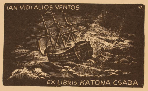 Exlibris by Jenö Kertes-Kollmann from Hungary for Csaba Katona - Maritime Ship/Boat 