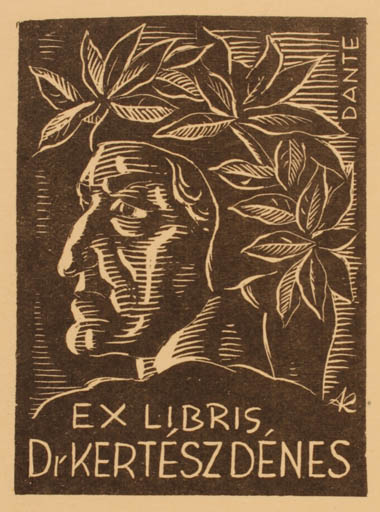 Exlibris by Jenö Kertes-Kollmann from Hungary for Dr. Denes Kertesz - Literature Portrait 