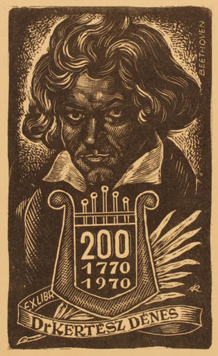 Exlibris by Jenö Kertes-Kollmann from Hungary for Dr. Denes Kertesz - Music Portrait 