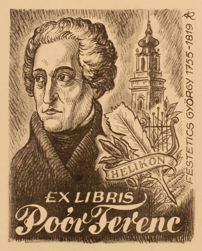 Exlibris by Jenö Kertes-Kollmann from Hungary for Ferenc Poor - Music Portrait 