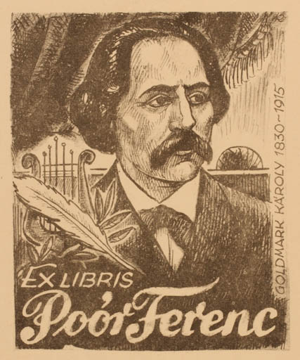 Exlibris by Jenö Kertes-Kollmann from Hungary for Ferenc Poor - Music Portrait 