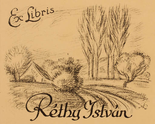 Exlibris by Jenö Kertes-Kollmann from Hungary for Dr. Istvan Rethy - Scenery/Landscape 