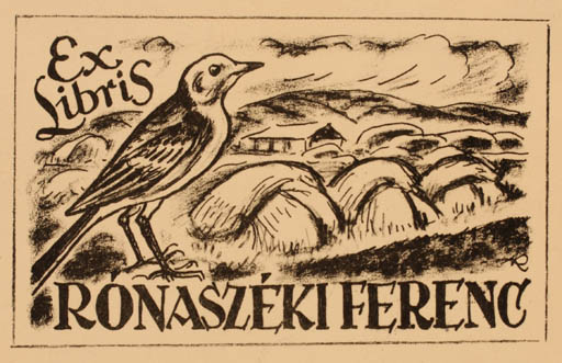 Exlibris by Jenö Kertes-Kollmann from Hungary for Ferenc Rònaszèki - Bird Scenery/Landscape 