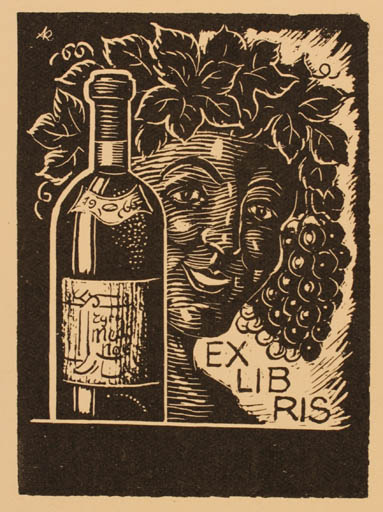 Exlibris by Jenö Kertes-Kollmann from Hungary for Johs. Sylvestersen - Wine 