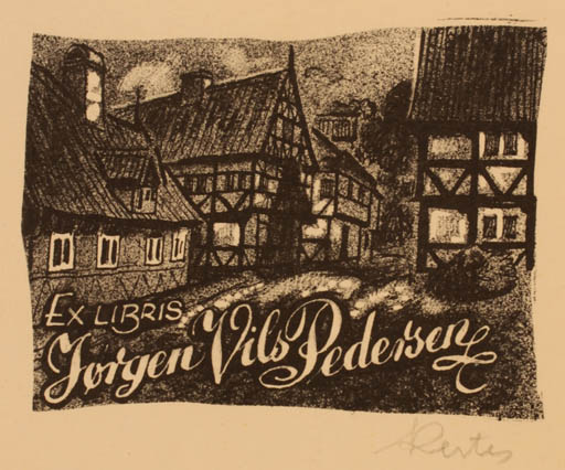 Exlibris by Jenö Kertes-Kollmann from Hungary for Jørgen Vils Pedersen - City 