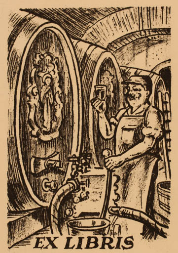 Exlibris by Jenö Kertes-Kollmann from Hungary for ? Vor der Schrift - Working Wine 