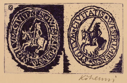 Exlibris by Gyula Köhegyi from Hungary for ? Sigilium Civitatis Wesprimiensis - 