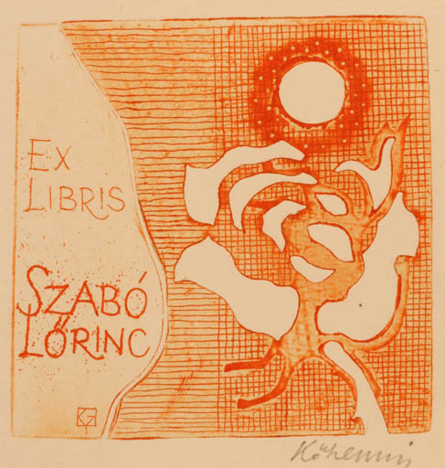 Exlibris by Gyula Köhegyi from Hungary for Lörinc Szabo - Flower Sun 