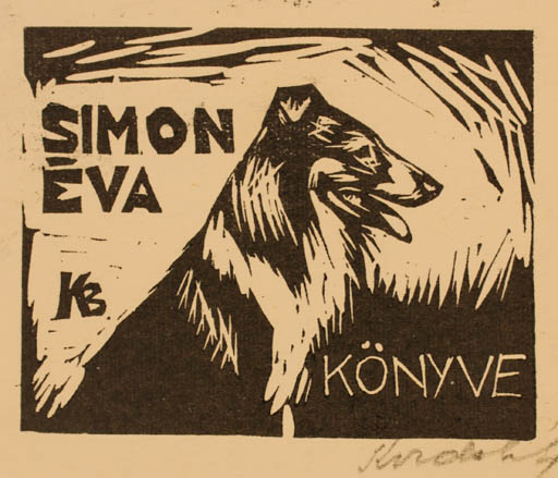 Exlibris by Bèla Korda from Hungary for Eva Simon - Dog 