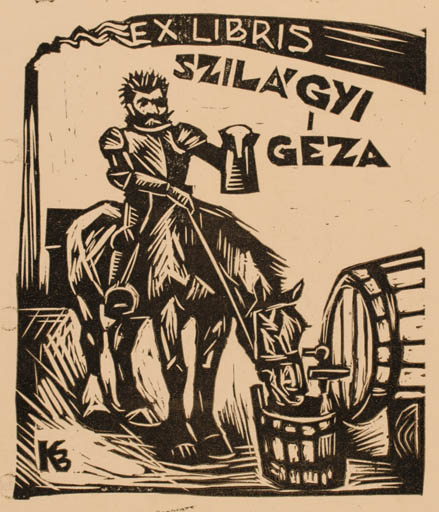 Exlibris by Bèla Korda from Hungary for Gezaek Szilagyi - Don Quijote Horse Horseman/Rider Wine 