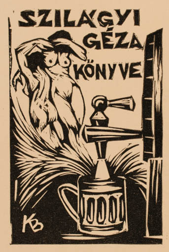 Exlibris by Bèla Korda from Hungary for Gezaek Szilagyi - Woman Nude 