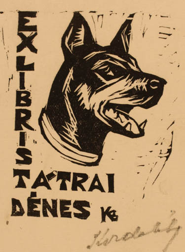 Exlibris by Bèla Korda from Hungary for Dens Tatrai - Dog 